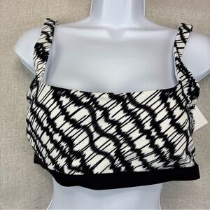 DKNY Women's Printed Square-Neck Bikini Black White Size Large